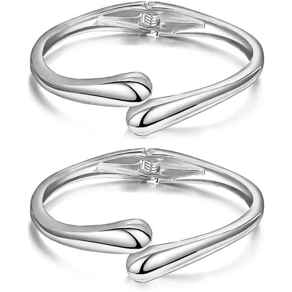 Trendy Silver-2 PC Bangle bracelet Women Teen Chunky Adjustable Twist Jewelry